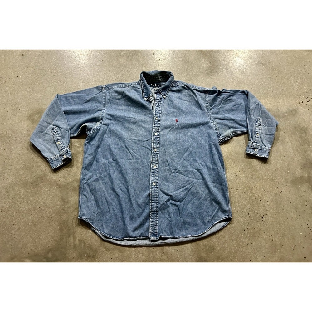 RALPH LAUREN Blake Denim Shirt Men's Light Blue Long Sleeve Vintage Polo‎ XXL